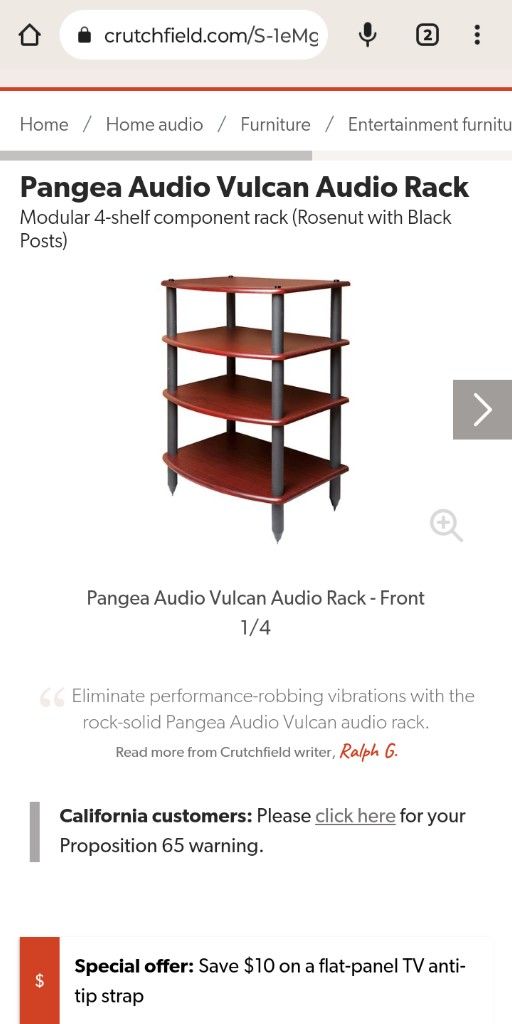 Pangea Audio Vulcan Audio Rack
Modular 4-shelf component rack (Rosenut with Black Posts)