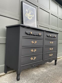 white gold vs black blue dress Vintage French Provincial Dresser