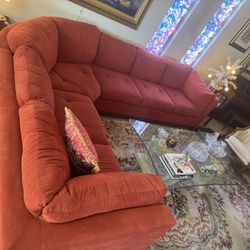 Red Plush Sectional Sofa – Pet-Free Home – Must Sell ASAP 