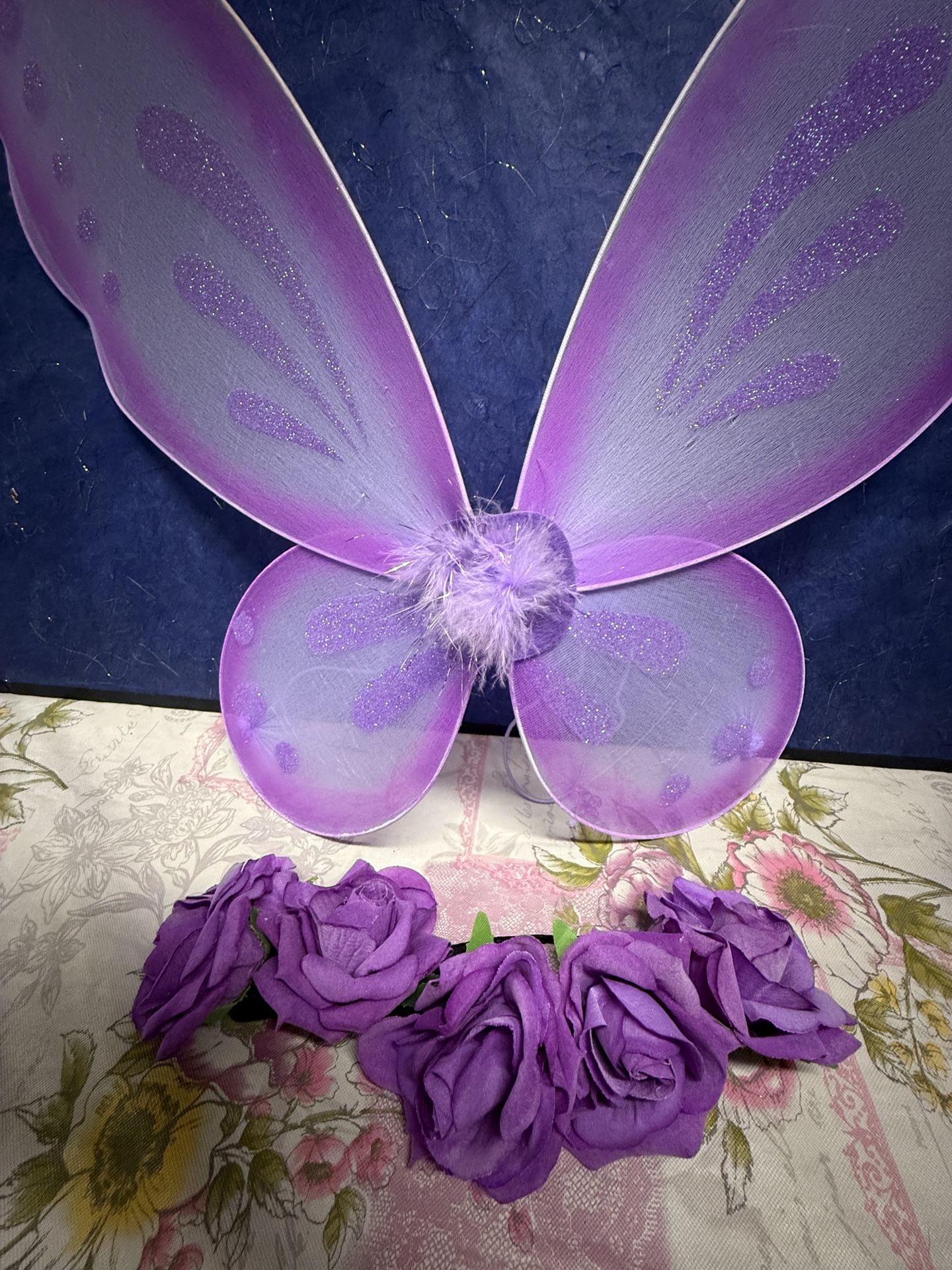 Girls Purple Fairy Wings And Flower Crown 