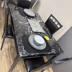 Marble Dining Table 4 Chairs 