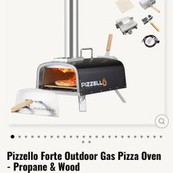 pizzello forte gas 16” outdoor pizza, oven, propane, and wood