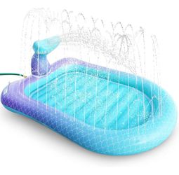 75" Mermaid Splash Pad & Sprinkler for Kids, Large Outdoor Water Play Mat Summer Inflatable Wading Pool, Fun Sprinkler Water Toys Gifts for Toddlers B
