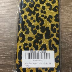 IPhone 6 Plus Case Leopard Print Gold Glitter And Velvet Black Spots