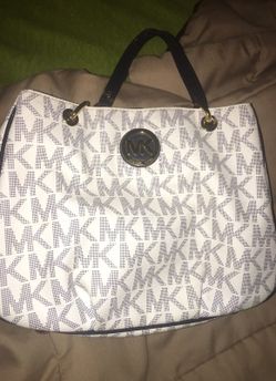 Mk tote blue white and gold emblems
