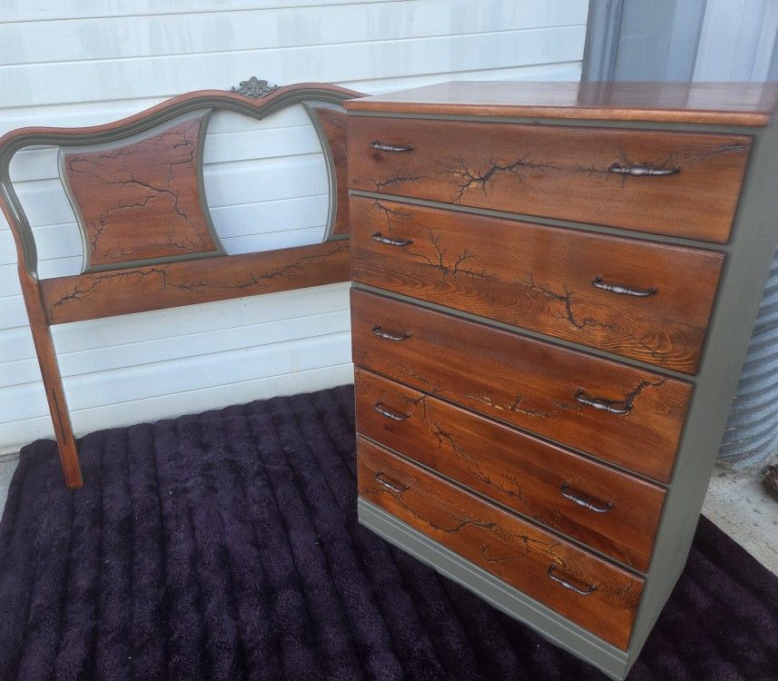 Dresser And Headboard (Full) With Metal Bed Frame