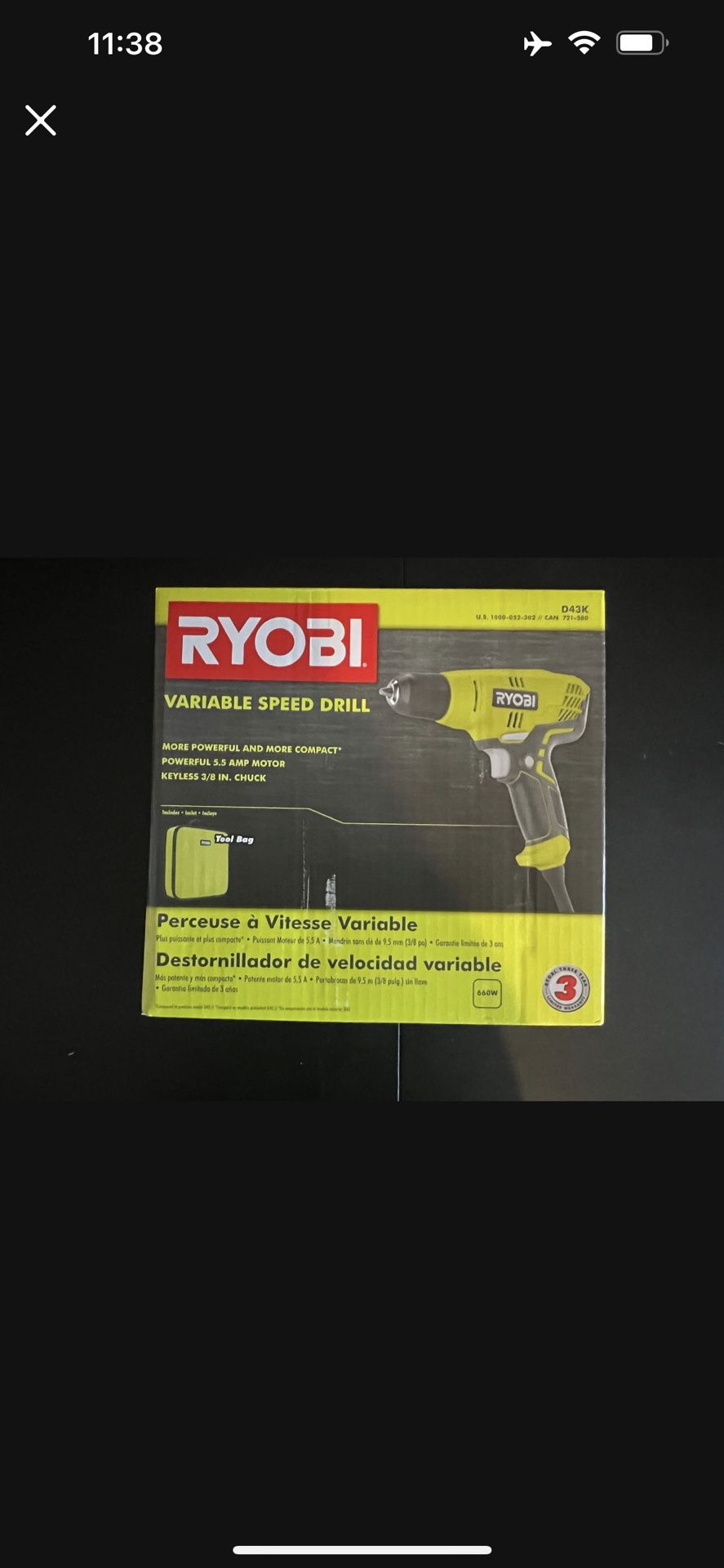 Ryobi Variable Speed Drill 