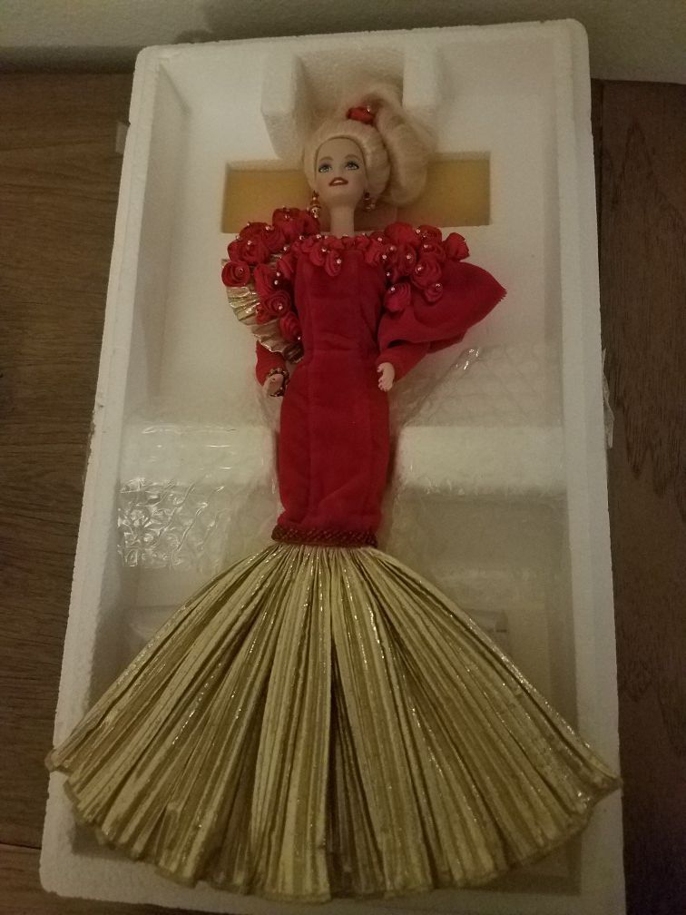 50th anniversary porcelain barbie with gold 50th on back shoulder