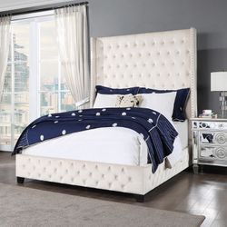 Brand New Beige Velvet Eastern King Bed Frame