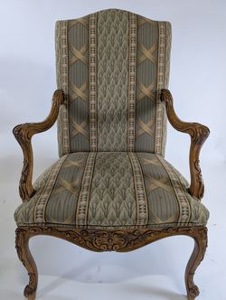 Traditional Upholstered Accent Chair with Carved Wood Arms