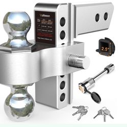 Drop Hitch 2.5 Inch Receiver, Vullteeon 6 Inch Adjustable Trailer Hitch Ball Mount, 18,500 LBS GTW, (2" & 2-5/16") Chrome Plated Steels Balls, Class 5