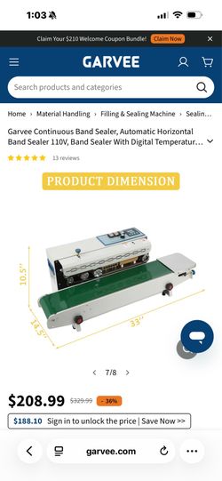 Garvee Continuous Band Sealer, Automatic Horizontal Band Sealer 110V, Band Sealer With Digital Tempe