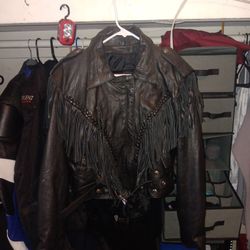 FIRSTVintage Leather Jacket Black/fringe SzLG