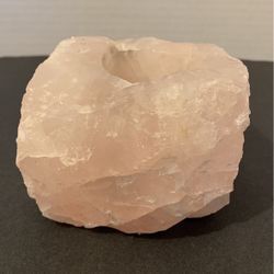 Natural Pink Rose Quartz Geode Candle Holder Chakra Healing Energy Stone 3 1/2” x 2 1/2” high