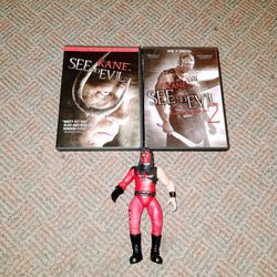 Kane W/ Chopping Action WWE 1998 Jakks Wrestling Figure with see no evil 1&2 dvd