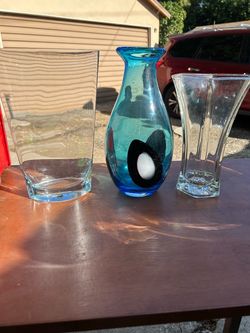 Art Glass Vase and Two Clear Glass Vases