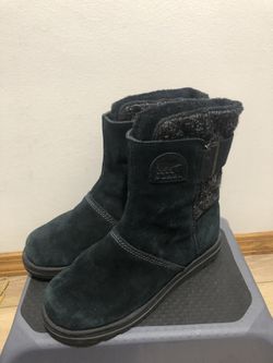 SOREL Women’s Black Suede Knit Buckle Casual Waterproof Winter Boots 8