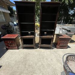 Wooden dresser, nightstands & adjustable bookshelves 