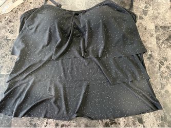 St. John's Bay Tiered Tankini Swim Top Sz 16 Black Speckled Dot