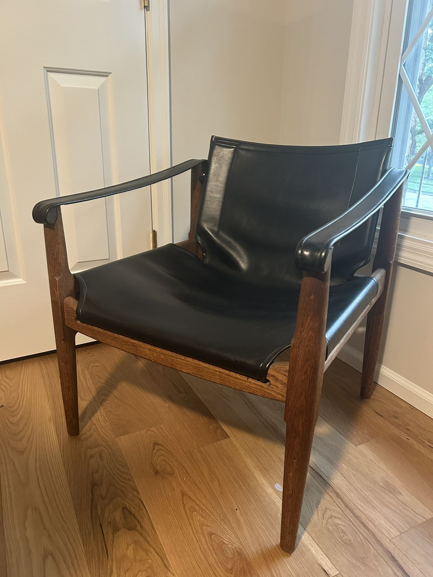 Vintage Black Leather Safari Sling Chair - MCM
