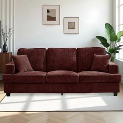 NEW IN BOX - Korser 89" Chenille Sofa 3 Seater Couch with Extra Upholstered Deep Seats for Living Room,Removable Cover,Assembly Required, Wine Red