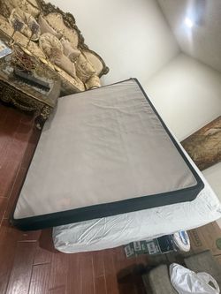 Queen mattress, box spring, and rails