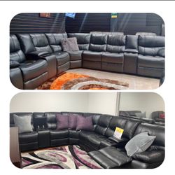 Madrid, leather reclining sectional in gray or black now only $1399. Easy finance option. Same day delivery.