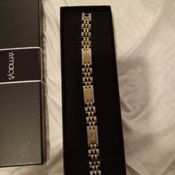 New-Men's Gold And Diamond Link Bracelet