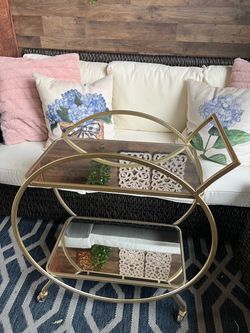 Gold Metal Decorative Bar Cart with Glass Shelves