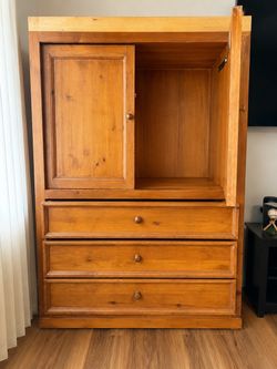 Solid Oak Wood Armoire with Drawers