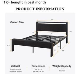 Queen Size Metal Bed Frame no box frame needed