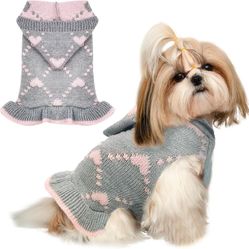 Brand New - BAEJMJK Dog Sweater Dress with Leash Hole Hooded Girl Dog Pullover Warm Turtleneck Dog Knitwear Cute Puppy Cat Knitted Clothes for Small M