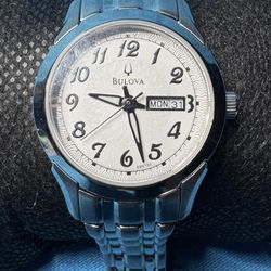Bulova Women’s Stainless Steel Watch 96N100 – Day/Date – Silver Dial – New Battery