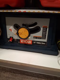 Ryobi 10" table saw, featuring a 15-amp motor and a maximum cutting depth of 3 inches at 90 degrees