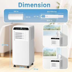 K526 $155  10000 BTU Portable Air Conditioner, Quiet 3-in-1 AC Unit for Room Up to 450 Sq.Ft with Dehumidifier, Fan, Cooling, Remote Control & 24H Tim