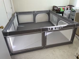 Giant play pen that fits King sized mattress or California Twin plus toddler mattress