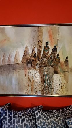 Indian village oil painting by Ferrante