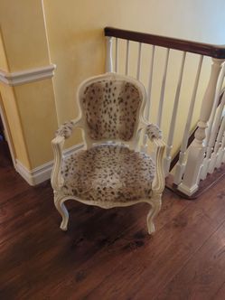 Pottery Barn French Provincial Armchair with Animal Print Upholstery