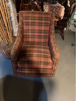 Plaid Accent Armchair with Nailhead Trim