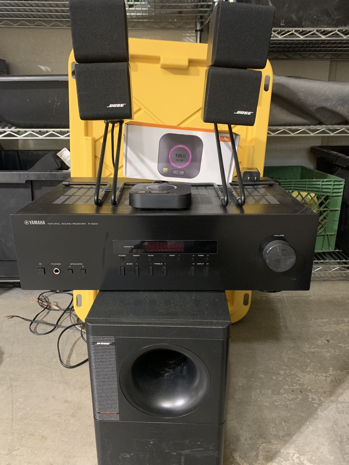 Bose Speakers, Subwoofer, And Yamaha Receiver