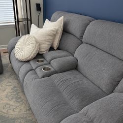 (DELIVERY 🚚)grey Manual Reclining   Sofa W/ Cupholders& Over Sized Power Chair – Great Condition