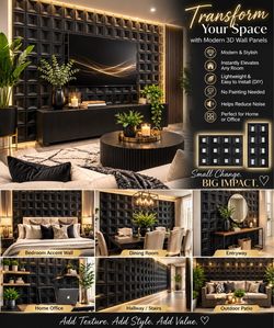 Black or White- Set of 4- MeQibin 3D Wall Panel Tiles Black 23.6x23.6in