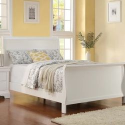 Queen Size White Sled Bed W Ortho Mattress 