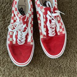 Vans Old Skool Checkerboard Skate Shoe - Red / White