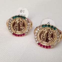 Men"s ring with image of saint Benedict in Gold plate 