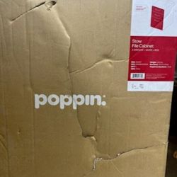 Poppin Red And White Stow 3-Drawer Mobile Vertical File Cabinet With Lock