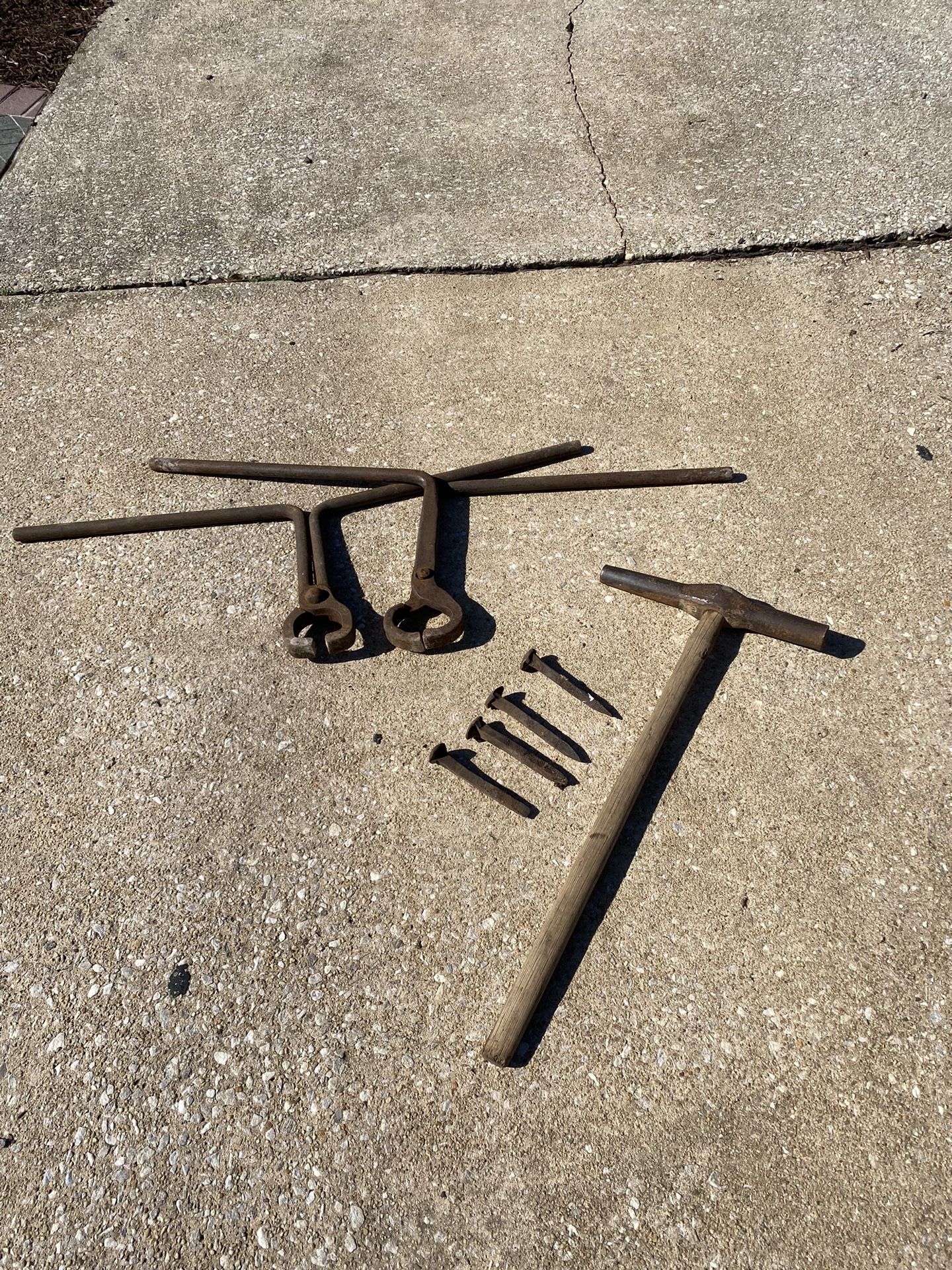 Vintage 2 Man Railroad Rail Tongs, Maul and Spikes