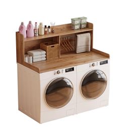 New 2-Tier Washer Dryer Countertop With Clothes Rail Laundry Topper With Edge And Non-Slip Pad