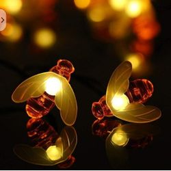 Solar String Lights, 21ft 30 LED Outdoor Bee String Lights 8 Modes, Waterproof Decorative Bee Fairy Lights for Patio, Garden, Gate, Yard, Party, Weddi