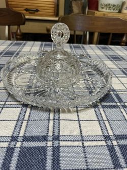 Crystal Vegetable Crudités Plate With Domed Center Lid
